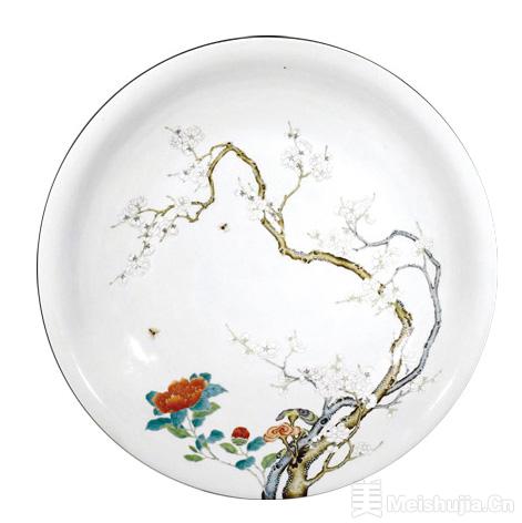 清雍正粉彩过枝群芳祝寿图盘